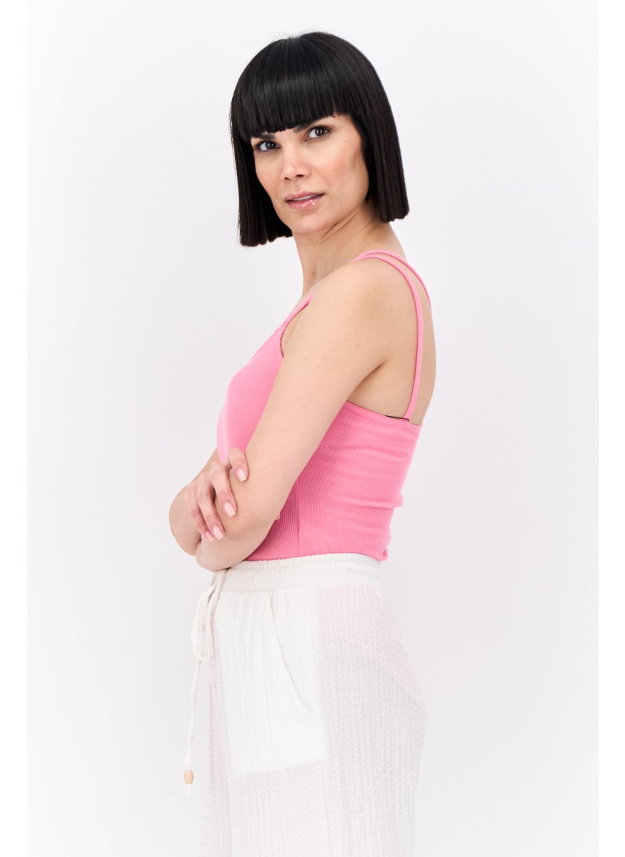 Lefties Women Ribbed Sleeveless Bodysuit, Pink  - Image 2