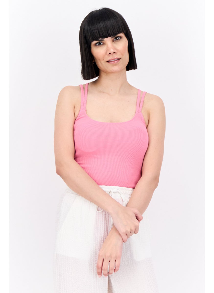 Lefties Women Ribbed Sleeveless Bodysuit, Pink  - Image 1