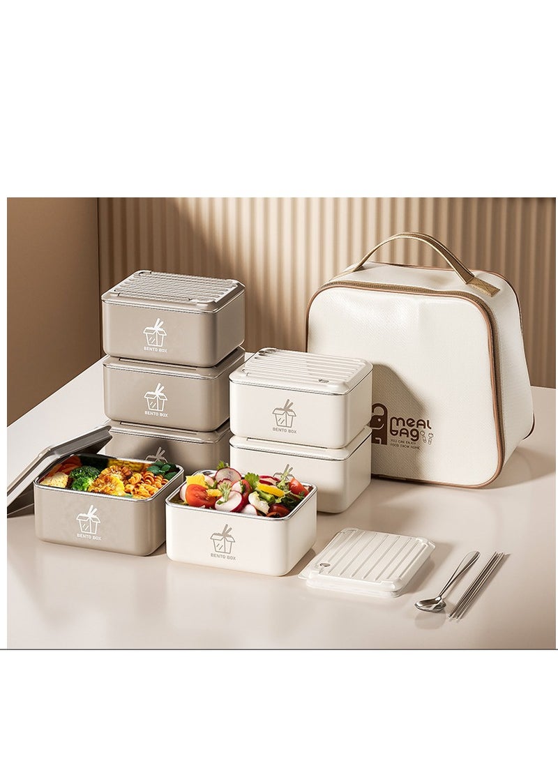 General 304 stainless steel, food storage box, lunch box, office lunch box suitable for microwave heating, portable and convenient lunch box set gift, multifunctional, clean, beautiful, hygienic, washable, sealed, non-taint - beige - delivery tableware + thermal bag  - Image 1
