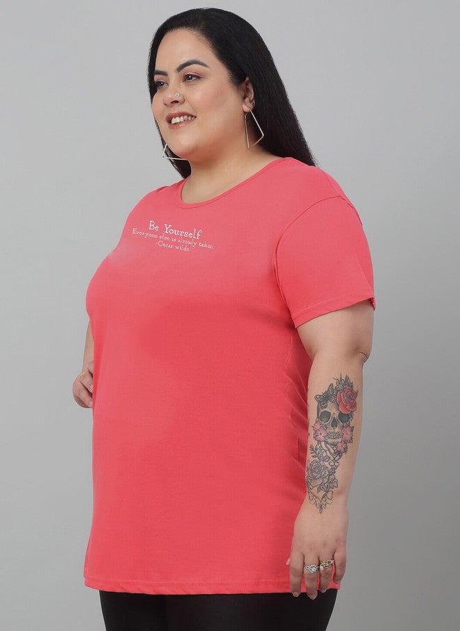 Trend Level Plus Size Round Neck Typography Cotton T-shirt - Image 3