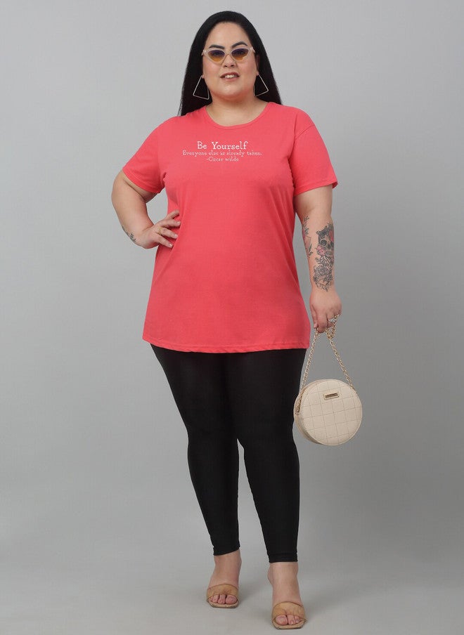 Trend Level Plus Size Round Neck Typography Cotton T-shirt - Image 5