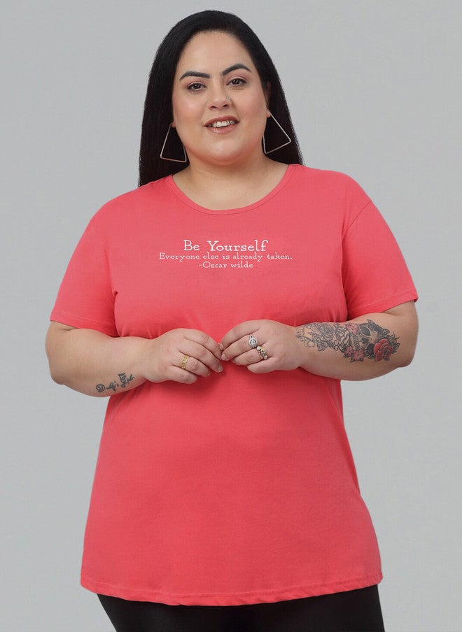Trend Level Plus Size Round Neck Typography Cotton T-shirt - Image 1