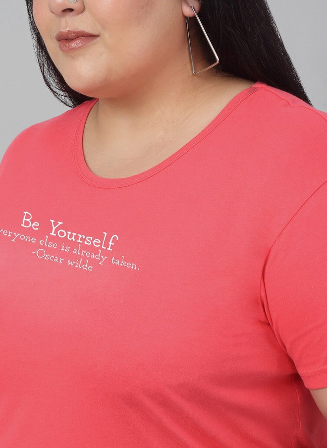 Trend Level Plus Size Round Neck Typography Cotton T-shirt - Image 2