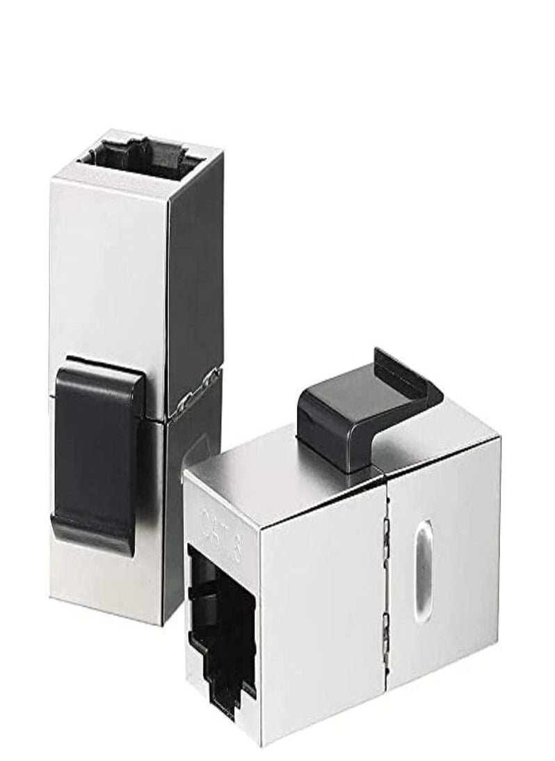 DKURVE DKURVE® Ethernet CAT6 Keystone Coupler, FTP Shielded RJ45 Network Cable Female to Female Insert Inline Coupler Jack - Silver (PACK OF 2)  - Image 1