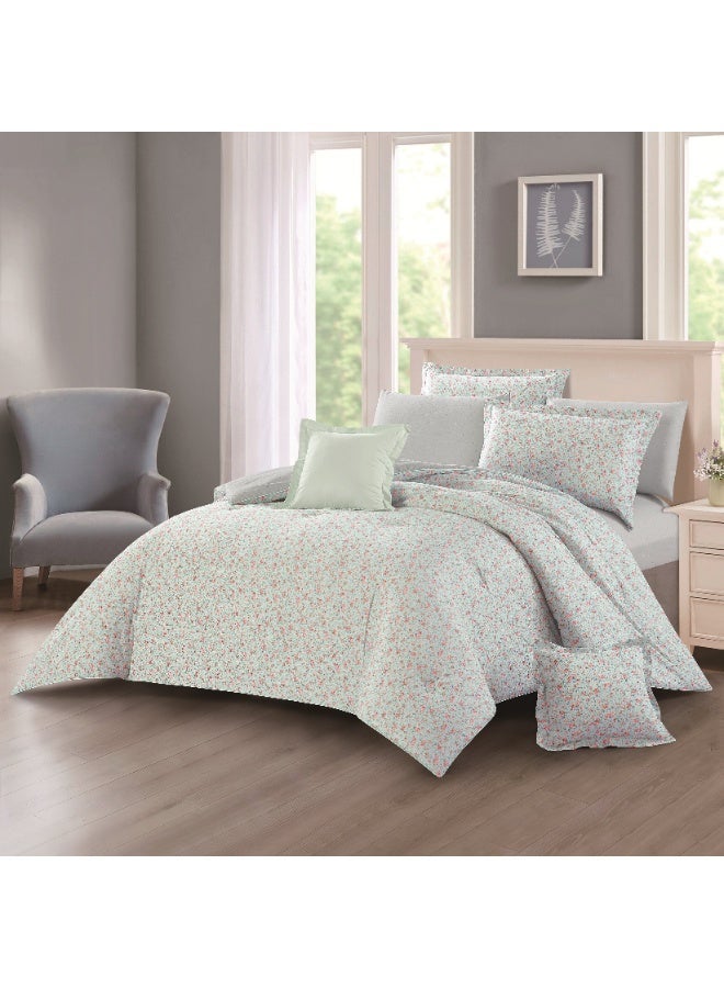 LEVORE 8-piece bedspread set, 100% soft cotton, floral pattern, double-sided, summer style, with filling and fastener, suitable for a 200x200 bed. - Image 4