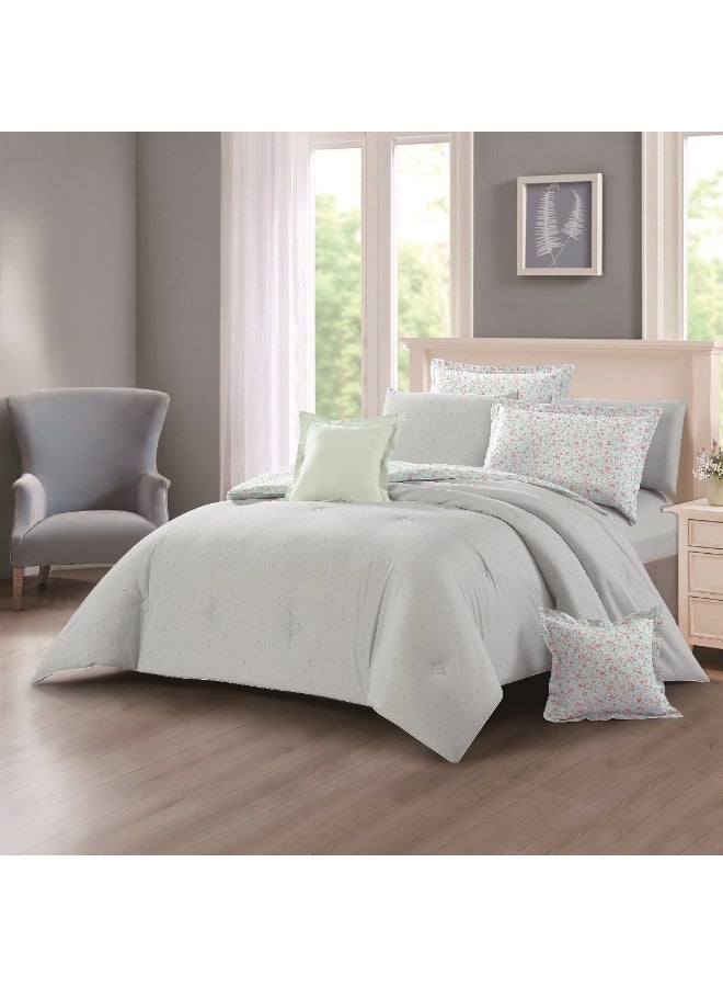 LEVORE 8-piece bedspread set, 100% soft cotton, floral pattern, double-sided, summer style, with filling and fastener, suitable for a 200x200 bed. - Image 3