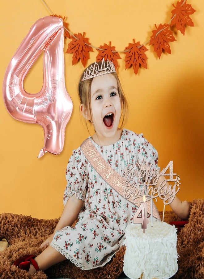 YeohJoy 4th Birthday Decorations for Girls, Including 4th Birthday Sash and Tiara, 4th Birthday Candles and Cake Toppers, Rose Gold 4 Balloons, 4th Birthday Gifts for Girls 4 Birthday - Image 2