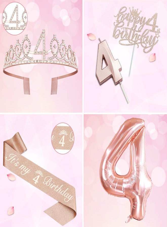 YeohJoy 4th Birthday Decorations for Girls, Including 4th Birthday Sash and Tiara, 4th Birthday Candles and Cake Toppers, Rose Gold 4 Balloons, 4th Birthday Gifts for Girls 4 Birthday - Image 3
