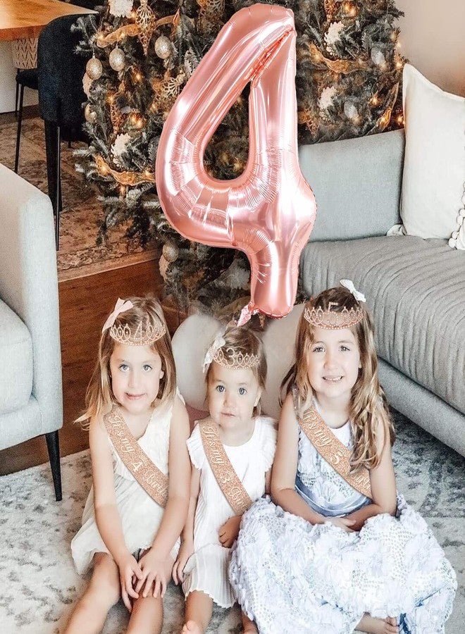 YeohJoy 4th Birthday Decorations for Girls, Including 4th Birthday Sash and Tiara, 4th Birthday Candles and Cake Toppers, Rose Gold 4 Balloons, 4th Birthday Gifts for Girls 4 Birthday - Image 4