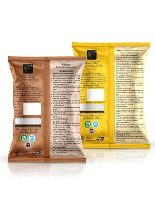 Online Quality Store Kasturi Turmeric Powder for Face + Pure natural Sandalwood Powder |kasturi haldi powder,wild turmeric powder,kasturi manjal |chandan powder for face,skin(Pack of 2 ,100g each ,Total 200g Pack) - Image 2