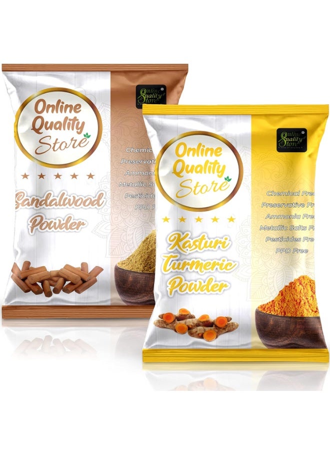 Online Quality Store Kasturi Turmeric Powder for Face + Pure natural Sandalwood Powder |kasturi haldi powder,wild turmeric powder,kasturi manjal |chandan powder for face,skin(Pack of 2 ,100g each ,Total 200g Pack) - Image 1