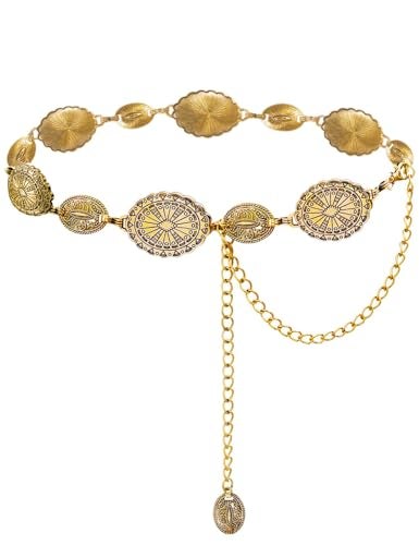TOPACC Western Metal Oval Concho Chain Belt for Women Gold Country Cowgirl Belt for Dresses Jeans - Image 1