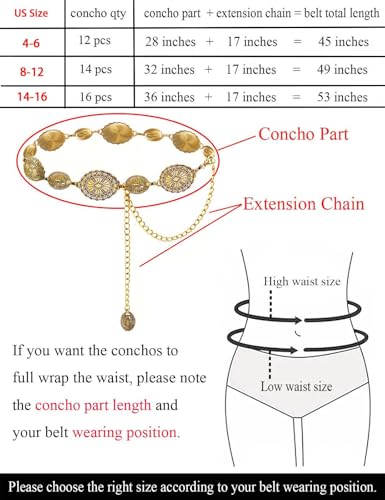 TOPACC Western Metal Oval Concho Chain Belt for Women Gold Country Cowgirl Belt for Dresses Jeans - Image 4