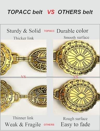TOPACC Western Metal Oval Concho Chain Belt for Women Gold Country Cowgirl Belt for Dresses Jeans - Image 3