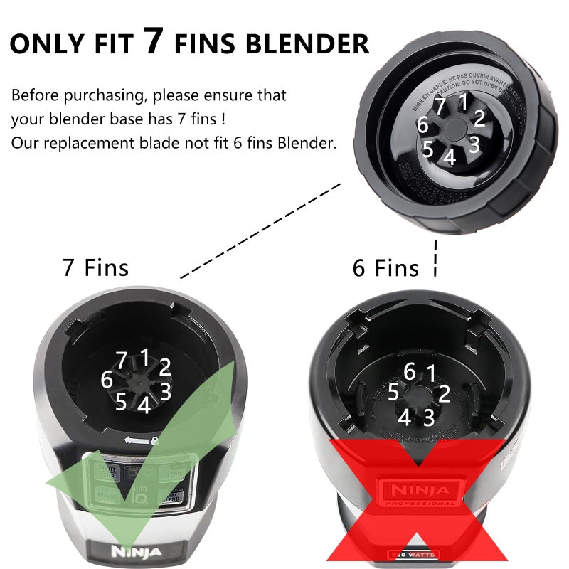 HUANSERA 7 Fins Blender Replacement Parts Compatible for Ninja Blender, Blender Blade Fits Ninja BL450_30 BL480_30 BL490_30 BL640 BN400 BN750 BN800 CL405CO CT680 NN100A NN101 NN102 BL2012 - Image 3