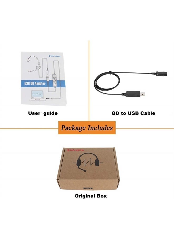 VoiceJoy - Call Center Headset Quick Disconnect QD Cable to USB Plug Adapter for Plantronics QD Connector to Any Computer Laptop - Image 1