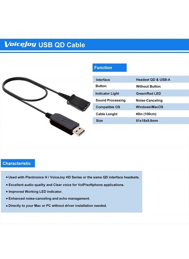 VoiceJoy - Call Center Headset Quick Disconnect QD Cable to USB Plug Adapter for Plantronics QD Connector to Any Computer Laptop - Image 1