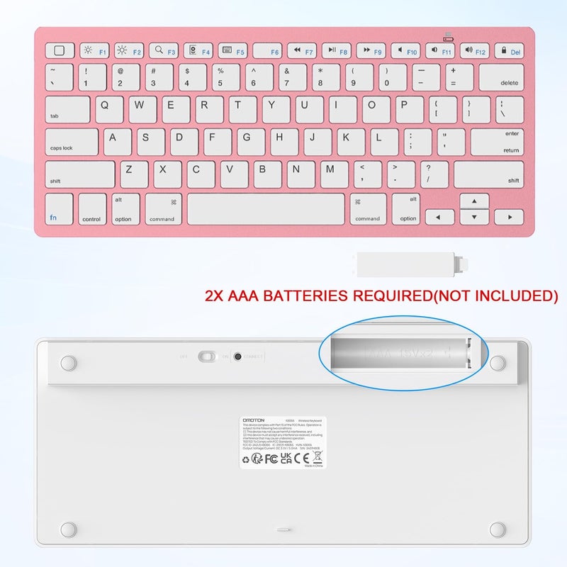 Omoton Ultra-Slim Bluetooth Keyboard for iPad 11th/10th/9th/8th/7th, iPad Pro/Air/Mini and iPhone Series, Wireless iOS Keyboard with 12 Multimedia Keys for Office, Home, Travel, School, Rose Gold - Image 5