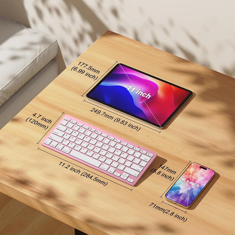 Omoton Ultra-Slim Bluetooth Keyboard for iPad 11th/10th/9th/8th/7th, iPad Pro/Air/Mini and iPhone Series, Wireless iOS Keyboard with 12 Multimedia Keys for Office, Home, Travel, School, Rose Gold - Image 3