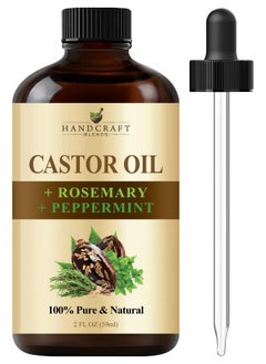 Handcraft Blends Castor Oil with Rosemary and Peppermint Oil in Glass Bottle - 2 Fl Oz - 100% Pure and Natural - Premium Grade Oil for Hair Growth, Eyelashes and Eyebrows