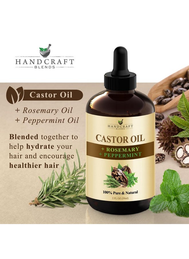 handcraft Blends - Handcraft Blends Castor Oil with Rosemary and Peppermint Oil in Glass Bottle - 2 Fl Oz - 100% Pure and Natural - Premium Grade Oil for Hair Growth, Eyelashes and Eyebrows - Image 1