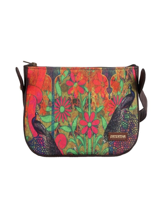 Fatfatiya Dual Peacock Print Shoulder Bag for Women - Ethnic Floral Baguette Handbag with Sling Strap & Secure Zip - Image 1