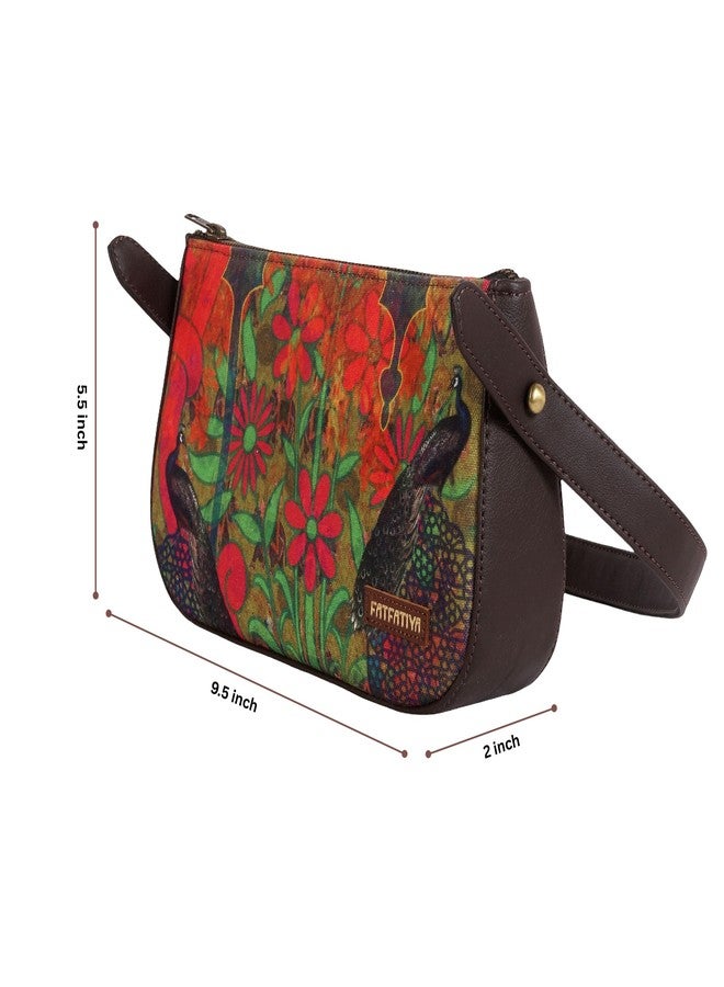 Fatfatiya Dual Peacock Print Shoulder Bag for Women - Ethnic Floral Baguette Handbag with Sling Strap & Secure Zip - Image 4