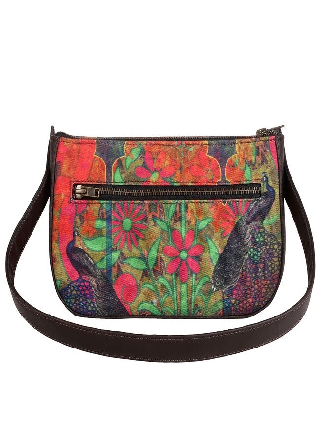 Fatfatiya Dual Peacock Print Shoulder Bag for Women - Ethnic Floral Baguette Handbag with Sling Strap & Secure Zip - Image 3