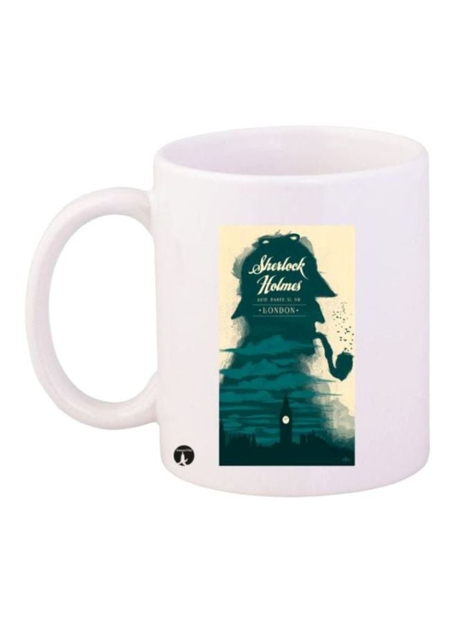 RYN Sherlock Holmes Printed Coffee Mug White/Blue/Yellow