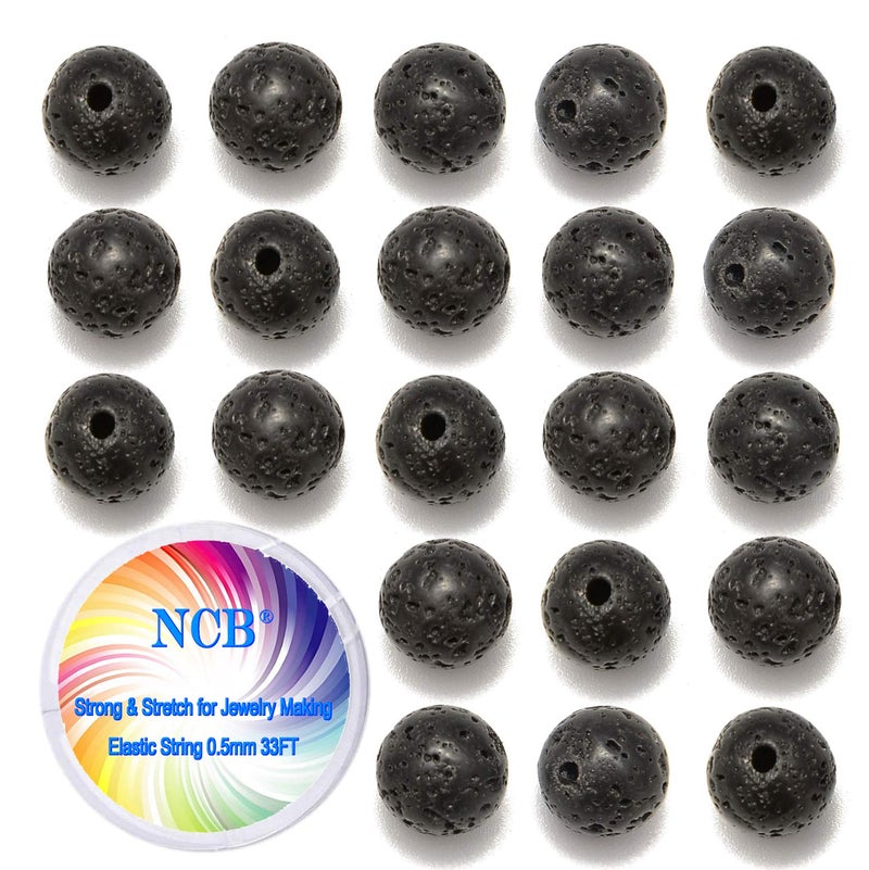 NCB 200PCS 8mm Natura Black Volcanic Lava Gemstone Round Spacer Loose Beads for Jewelry Making with Crystal Stretch Cord Black Volcanic Lava 8mm 200Beads