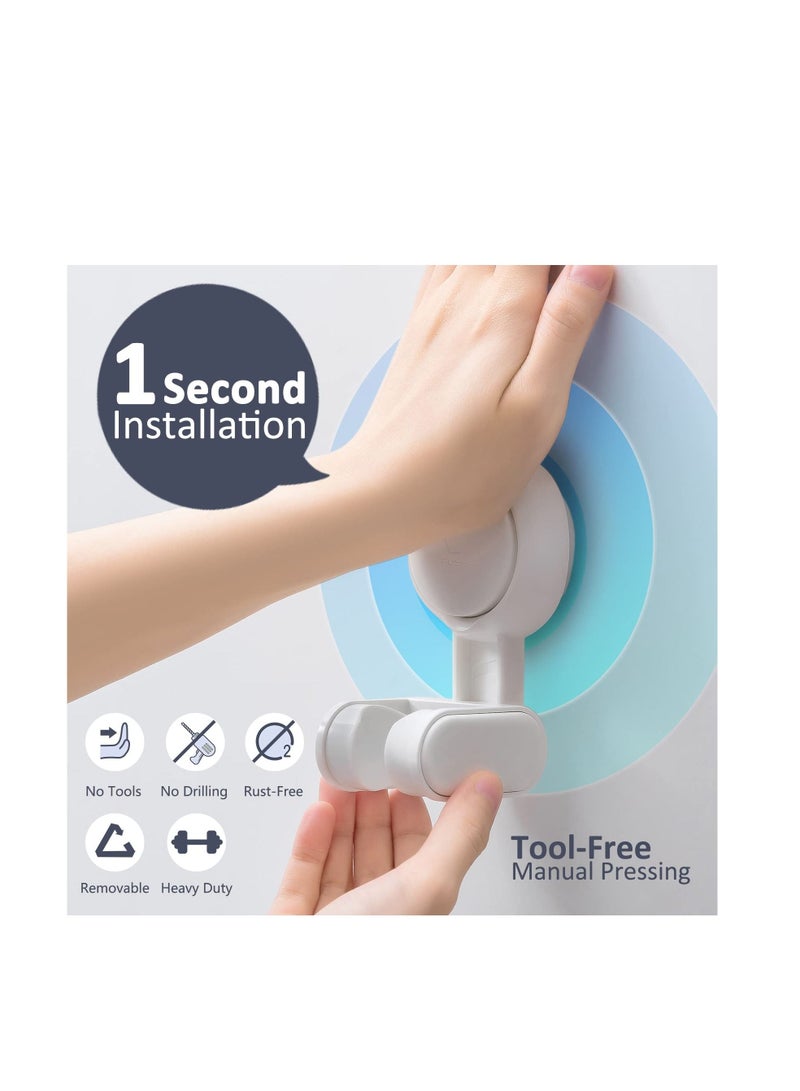 Y&D Shower Head Holder, Suction Cup No Drilling Waterproof & Height Adjustable Wall Mounted Bracket Large Angle Handheld Holder for Bathroom Mount (White)  - Image 2