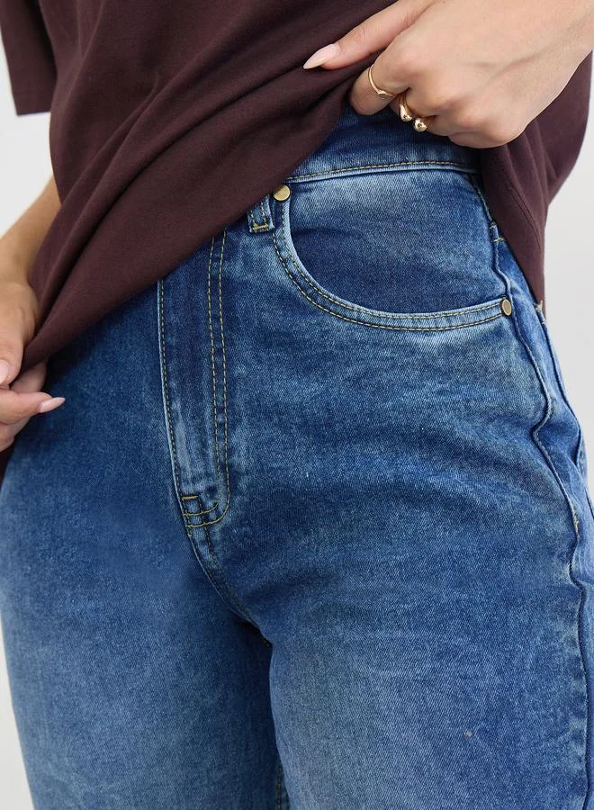 Styli Medium Blue Blue Mom Fit High Rise Jeans for Women | Best Price UAE