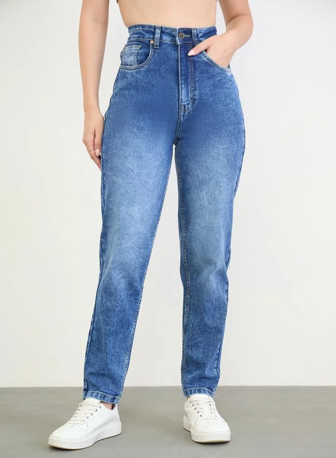 ستايلي Blue Mom Fit High Rise Jeans