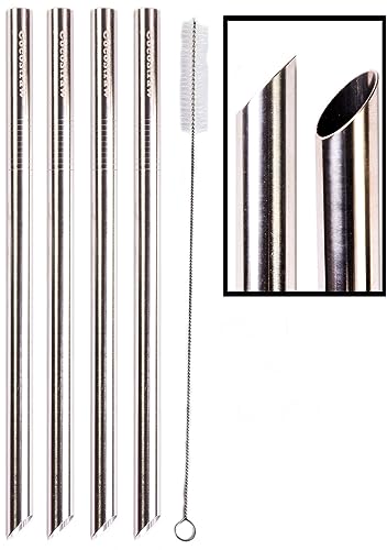 CocoStraw 4 POINT END BOBA Straw Stainless Steel Extra Wide 1/2" x 9.5" Long Tapioca Pearl Bubble Tea Thick FAT - CocoStraw Brand - Image 1