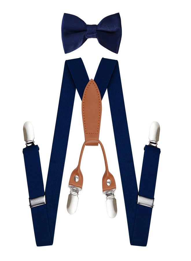 Topbuti Kids Boys Suspenders Bowtie Sets Adjustable Suspenders and Pre-tied Bow Tie with 4 Strong Metal Clips for Boys Girls (Navy Blue) - Image 1