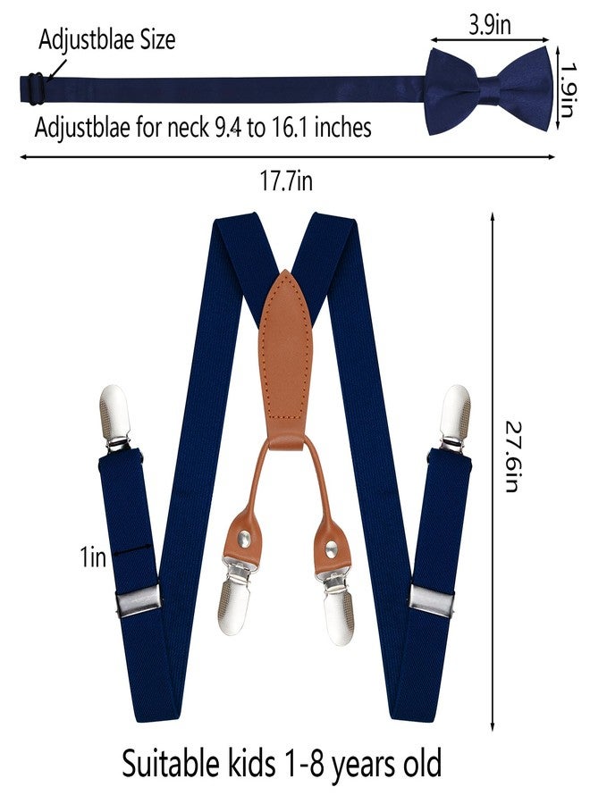 Topbuti Kids Boys Suspenders Bowtie Sets Adjustable Suspenders and Pre-tied Bow Tie with 4 Strong Metal Clips for Boys Girls (Navy Blue) - Image 2