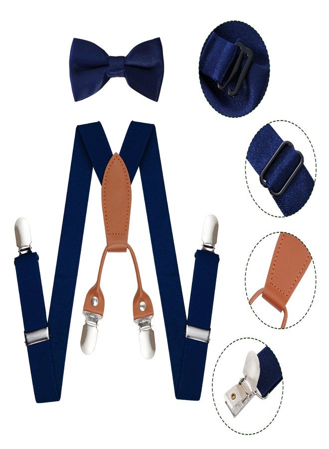 Topbuti Kids Boys Suspenders Bowtie Sets Adjustable Suspenders and Pre-tied Bow Tie with 4 Strong Metal Clips for Boys Girls (Navy Blue) - Image 3