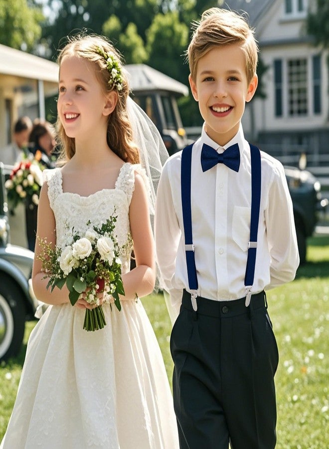 Topbuti Kids Boys Suspenders Bowtie Sets Adjustable Suspenders and Pre-tied Bow Tie with 4 Strong Metal Clips for Boys Girls (Navy Blue) - Image 4