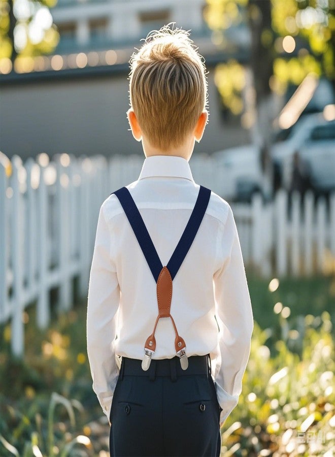 Topbuti Kids Boys Suspenders Bowtie Sets Adjustable Suspenders and Pre-tied Bow Tie with 4 Strong Metal Clips for Boys Girls (Navy Blue) - Image 5