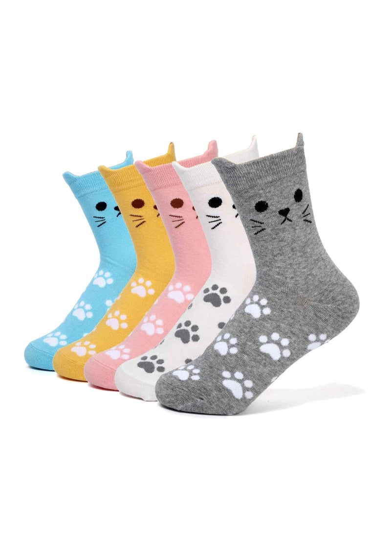 KASTWAVE 5 Pack Winter Warm House Socks Womens Grils Cute Animal Lightweight Breathable No Show Dogs Cats Cotton Casual Crew Funny Lovely Pattern Crazy Owl Print Novelty Fun Gifts Home - Image 1