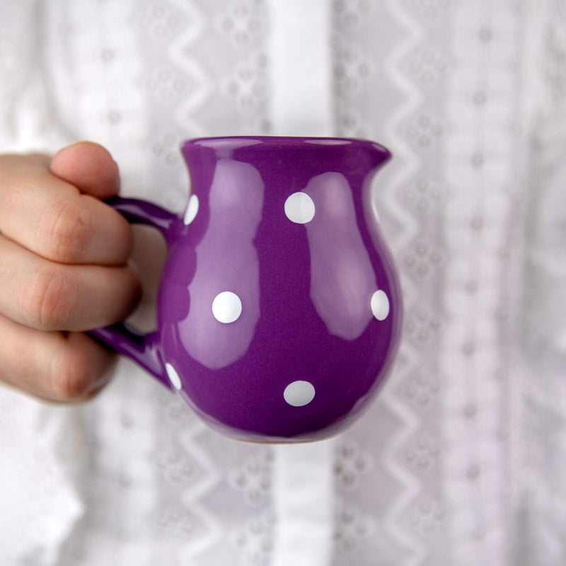 City to Cottage Handmade Purple and White Polka Dot Small 150ml5oz Ceramic Creamer Milk Jug Pourer Pitcher Jug Pottery Housewarming Gift for Tea Coffee Lovers by City to Cottage