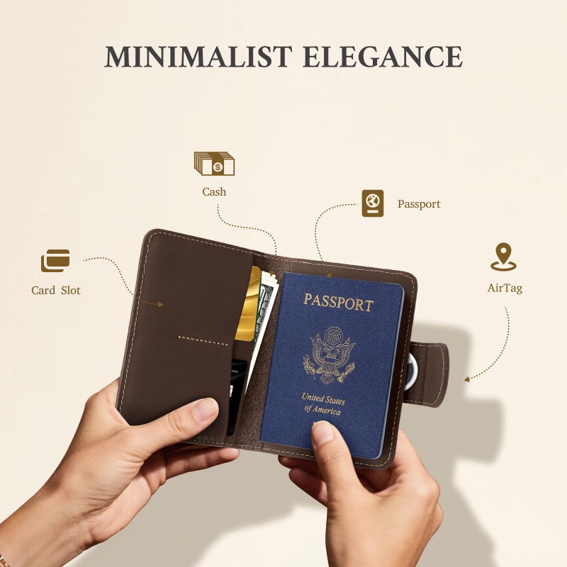 ALLIVE Passport Holder for Travel, Genuine Leather Passport Holder with AirTag Hidden, Rfid Passport Cover Travel Wallet for Airport Essentials, Travel Must Haves Gifts (Coffee Brown) - Image 5