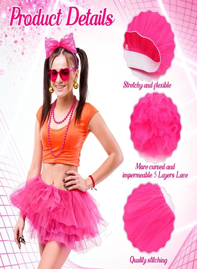 ZhouBoat 5 Pcs Pink Tutu Skirt Costume Set for Women, Cosplay Costume with 5 Layered Tulle Skirt Headband Heart Glasses Socks Necklace for Dance Halloween Parties - Image 3