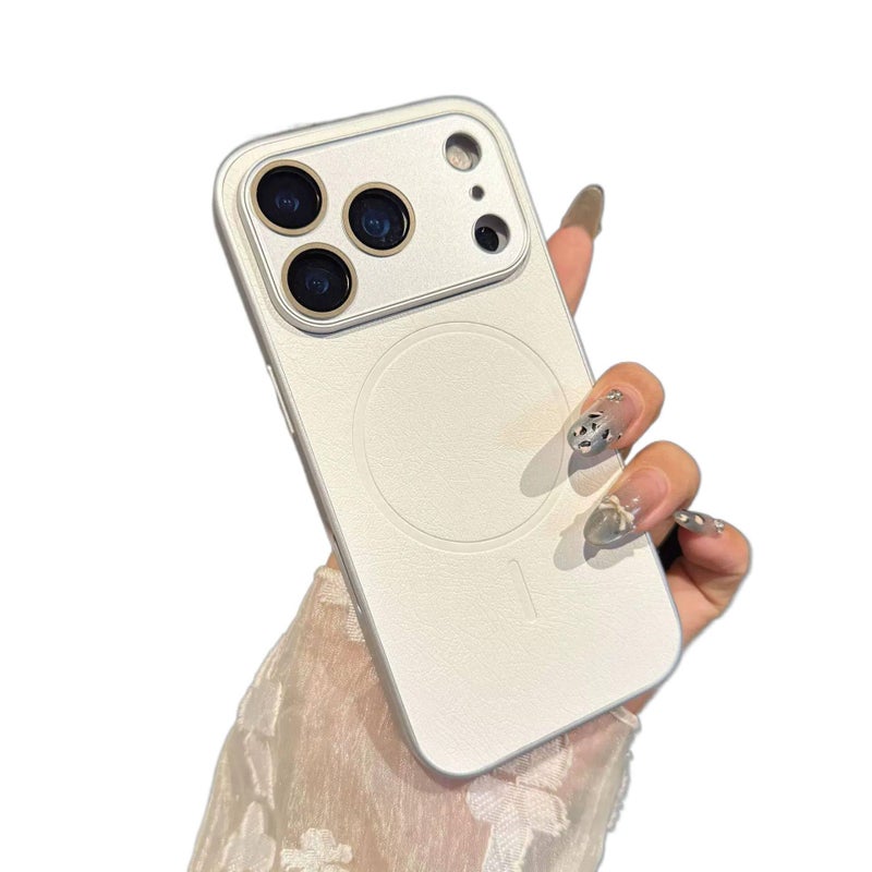غطاء MagSafe بPC لـ iPhone 17 / 17 Air / 17 Pro / 17 Pro Max مع مغناطيس قوي وتغطية كاملة مع ملمس الجلد مع نافذة كبيرة باللون أبيض مغناطيسي باللون الأبيض - Image 1
