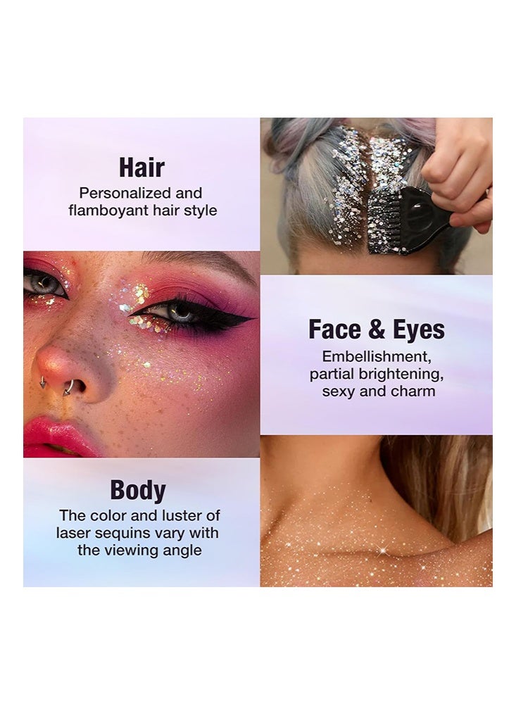 LANGMANNI Glitter-8 Colors Face & Body Glitter Palette - Holographic Changing Sparkling Mermaid Sequins for Women Girls, Music Festival Party Rave Makeup - Image 5