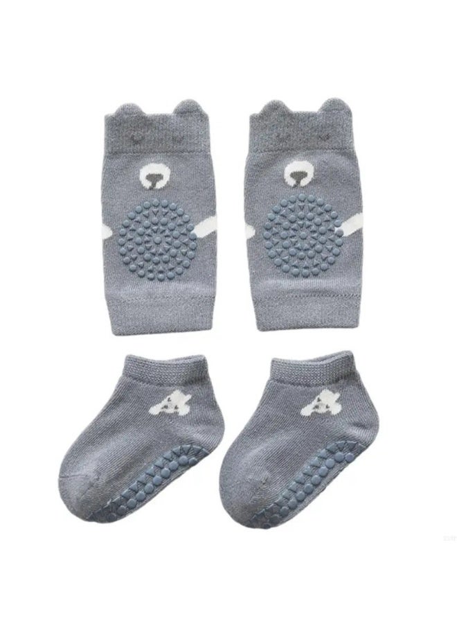 Baby Crawling Knee Pads and Anti-Slip Floor Crawl Socks Set For Toddlers,DarkGray,L - Image 2