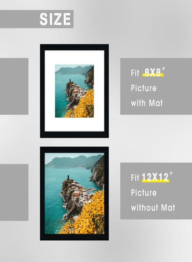 Frametory 12x12 Black Picture Frame, Display Pictures 8x8 with Mat or 12 by 12 Without Mat, Square Wall Frame for Print and Diamond Painting - Wide Molding (12x12, Black) - Image 3