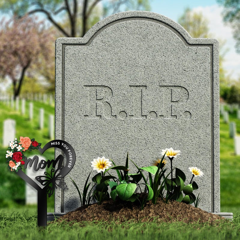 Hoemwarm Memorial Grave Markers for Mom,Heart Grave Decorations for Cemetery,Butterfly Cemetery Cardinals Metal Grave Stake Decoration Garden Stakes for Mom - Image 4