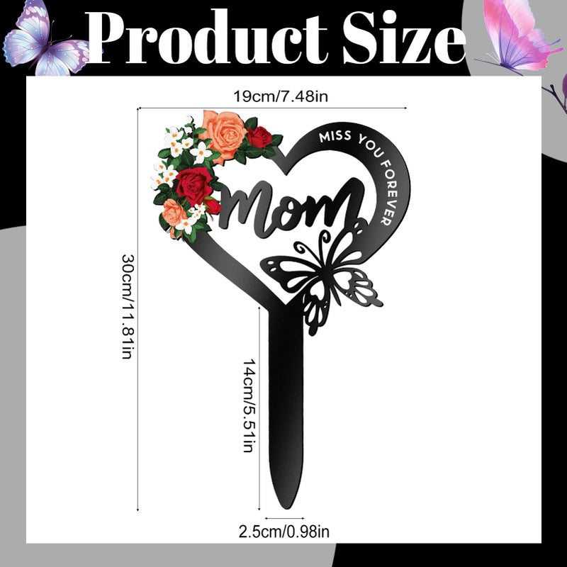Hoemwarm Memorial Grave Markers for Mom,Heart Grave Decorations for Cemetery,Butterfly Cemetery Cardinals Metal Grave Stake Decoration Garden Stakes for Mom - Image 2