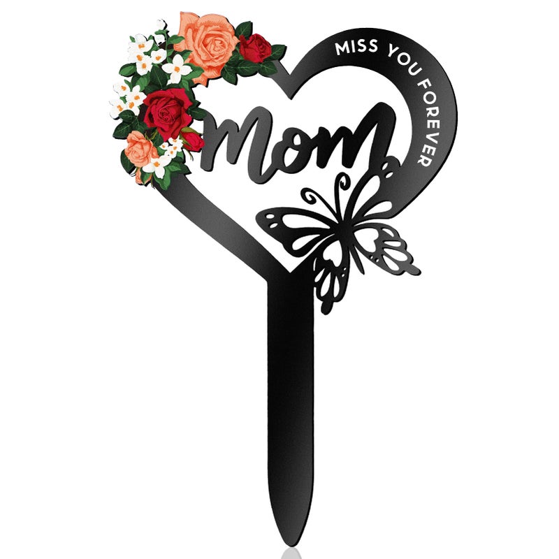 Hoemwarm Memorial Grave Markers for Mom,Heart Grave Decorations for Cemetery,Butterfly Cemetery Cardinals Metal Grave Stake Decoration Garden Stakes for Mom - Image 1